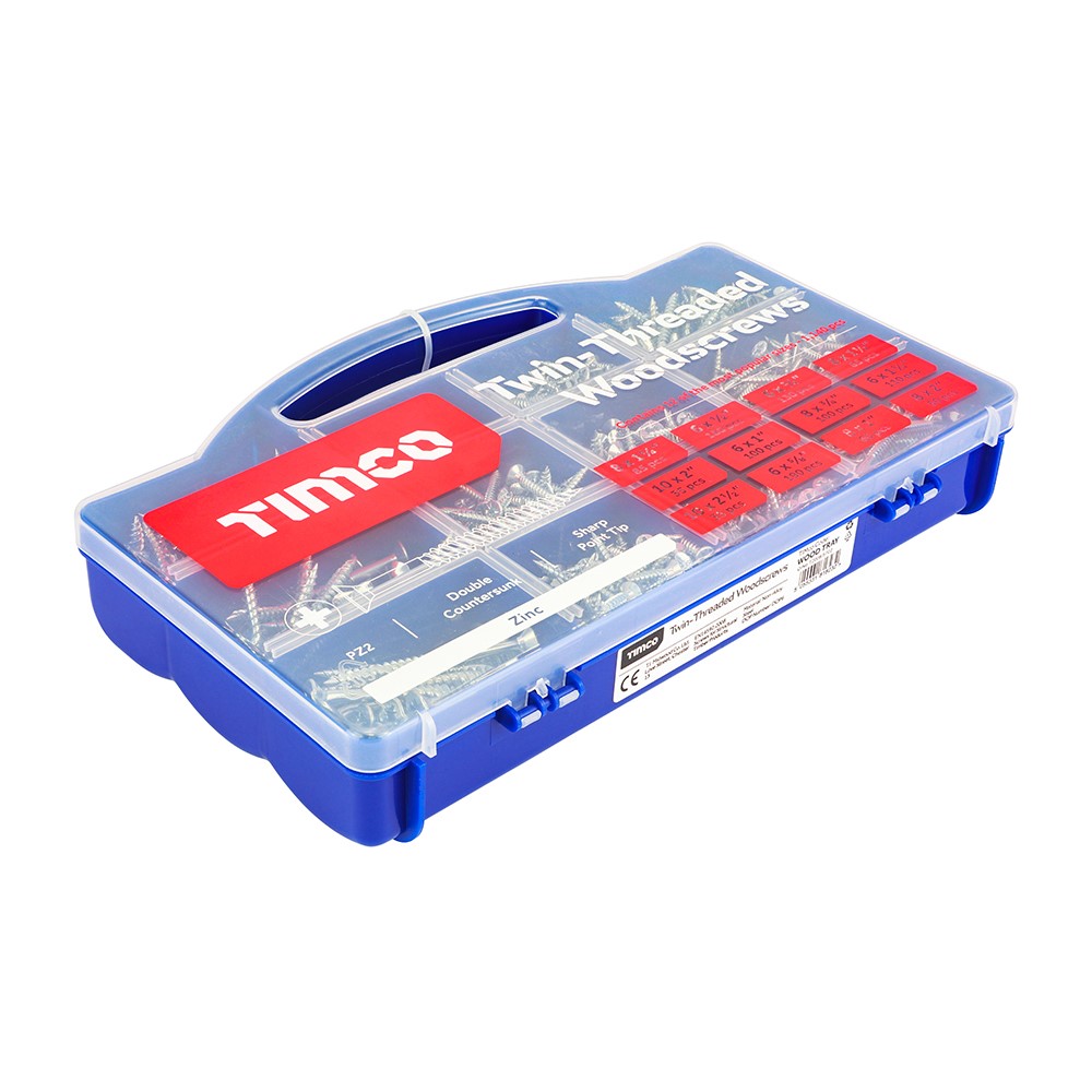 TIMCO Twin-Threaded Woodscrews - Mixed Tray - PZ -Zinc (1140pcs)