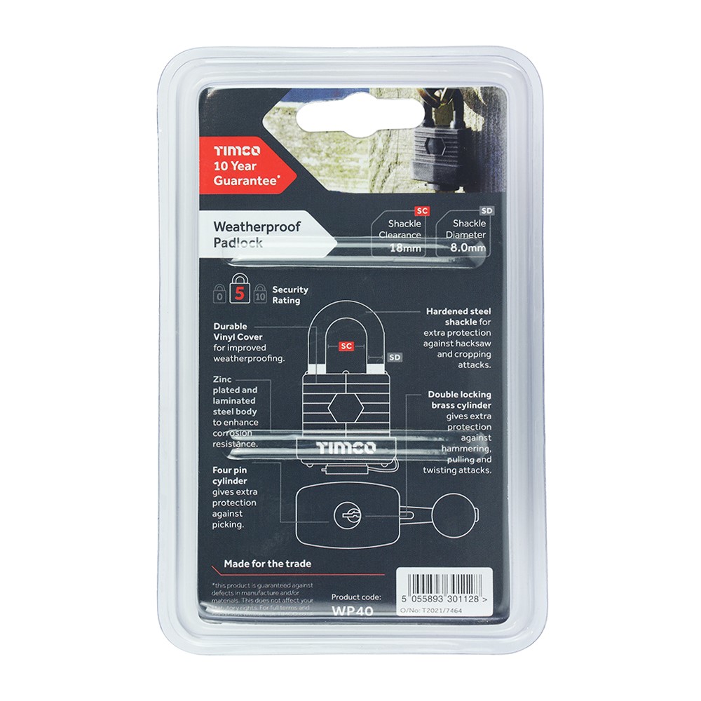 TIMCO Weatherproof Padlock 40mm