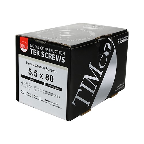TIMCO Metal Construction Heavy Section Screws - Hex - Self-Drilling - Zinc 5.5 x 38mm (100 Pack)